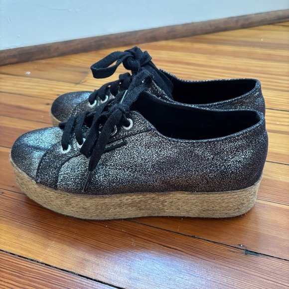 Superga Women's Black Glitter Sneakers Size 38 - Picture 2 of 8